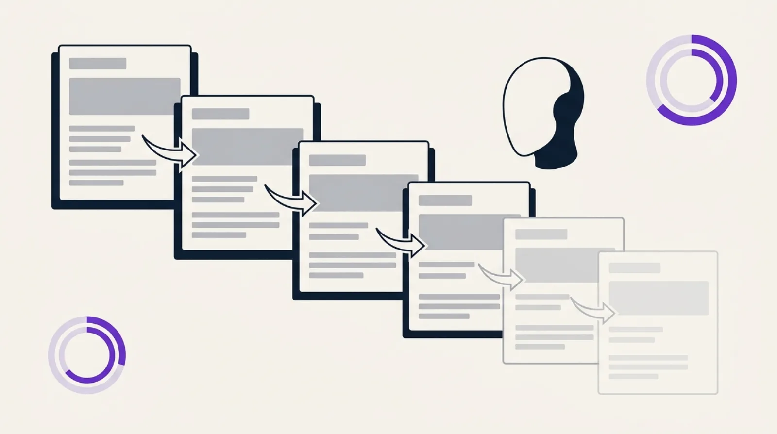 Abstract illustration of layout blocks linked by directional arrows, symbolizing a paginated content series being crawled step by step.