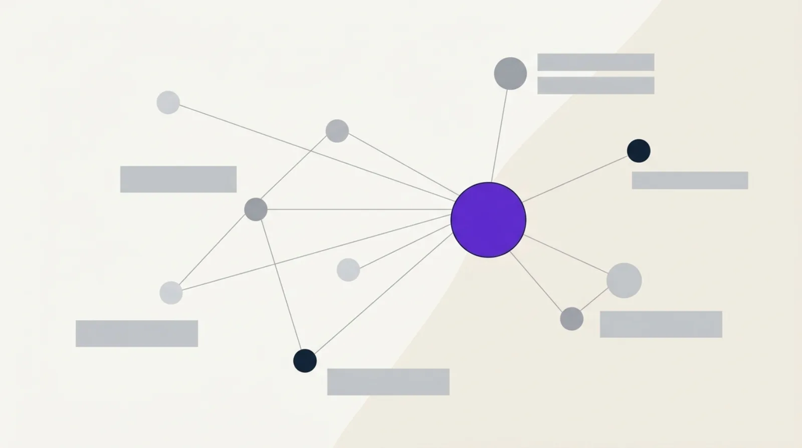 Flat design illustration of circular nodes connected around a central purple node, symbolizing the sources cited by AI answer engines.